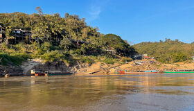 Mekong River and Boats in Pak Beng, Laos